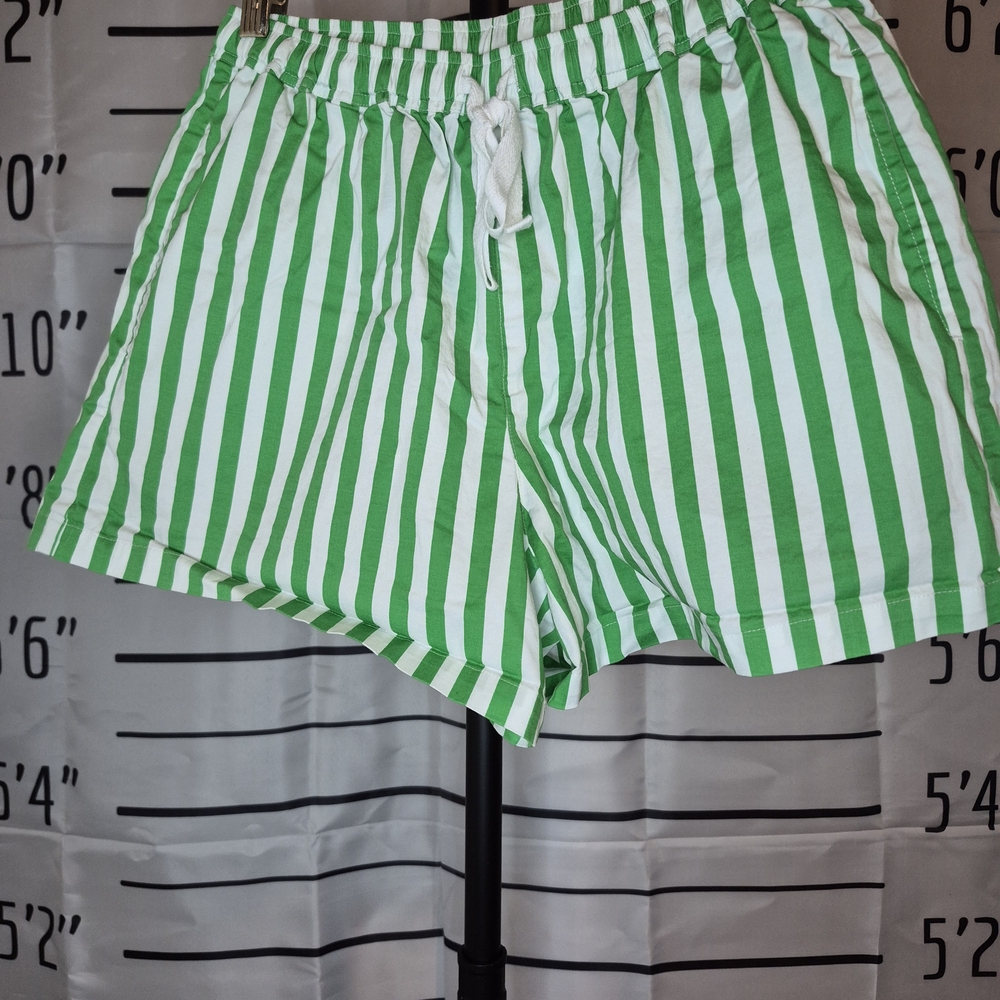 La Blanca Green and White Striped High Waist Shorts